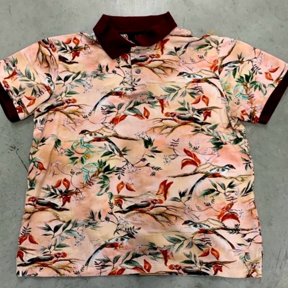 Floral Bird Print Polo Shirt